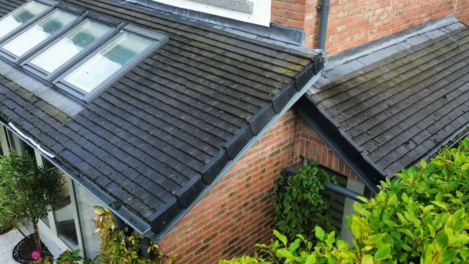 Dry verge on a tiled extension roof with roof windows, Castleknock