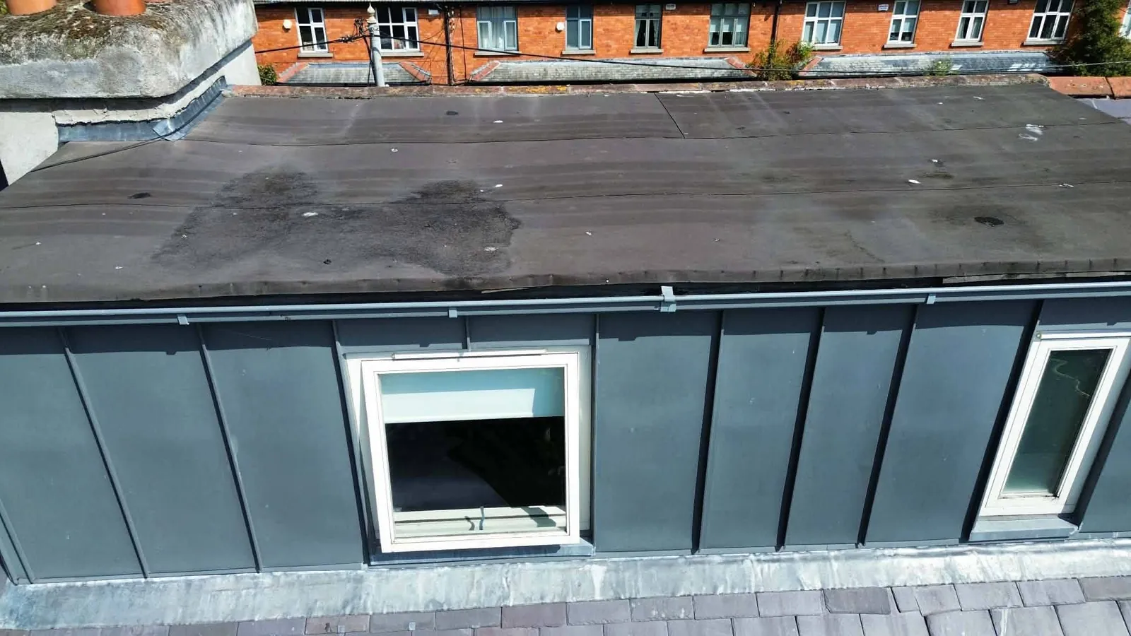 The worn, stained dormer roof before work started, Ranelagh