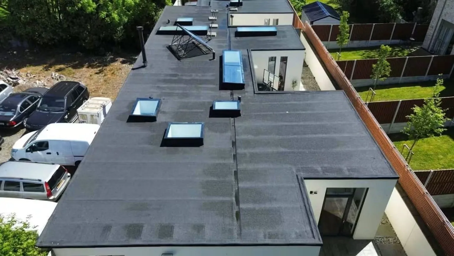 Long flat roof run with rooflights, Dun Laoghaire