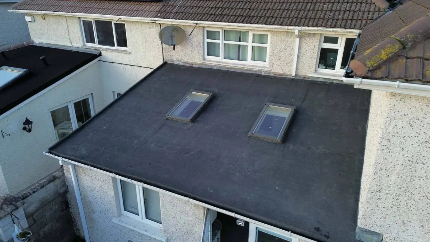 The finished felt roof from the side, Santry